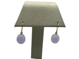  18K Yellow Gold Lavender Jade Oval Earrings 
