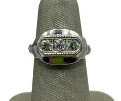  14K White Gold Vintage Old Cut 3 Diamond Ring 