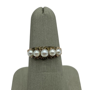  9K Yellow Gold Antique Pearl Etched Ring