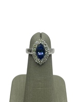  18K White Gold Marquise Shape Purple Stone & Diamond Ring 