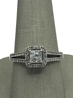  14K White Gold Princess Cut Diamond Halo Ring