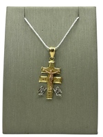  14K Tri-Tone Crucifix Double Bar Cross Pendant 