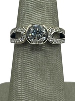  14K White Gold Half Bezel Diamond Euro Shank Ring