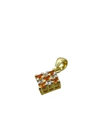  14K Yellow Gold Orange & White Stone Square Pendant 