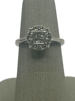  14K White Gold Princess Diamond Center Cluster Halo Ring 