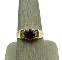  14K Yellow Gold Round Pink Stone & Diamond Ring Size 8