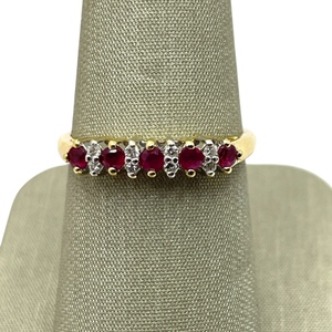  14K Yellow Gold Ruby & Diamond Line Ring 