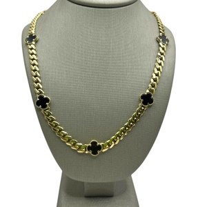  14K Yellow Gold and Black Clovers Necklace 