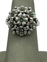 14K White Gold Flower Cluster with Green Stones Ring