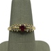  14K Yellow Gold Round Red Stone & Diamond Shoulder Ring