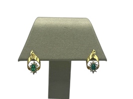 14K Yellow Gold Emerald & Diamond Earrings 