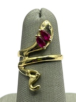  10K Yellow Gold Snake with Red Marquise Stones Ring 