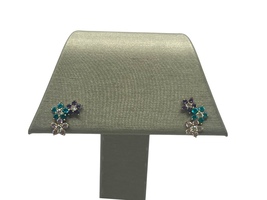  14K Yellow Gold 3 Colored Stone Flower Earrings
