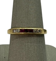  18K Yellow Gold Diamond & Ruby Line Ring 
