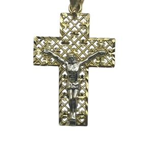  14K Two-Tone Crucifix Squared Cross Pendant