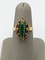  14K YG Marquise Jade Vintage Ring Size 6.5