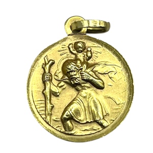  14K Yellow Gold St Lazarus Round Religious Pendant