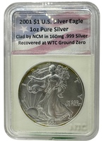 2001 NTC, NCM US Silver Eagle Clad in 160mg Silver from WTC Ground Zero (13595)