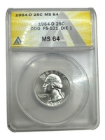 1964-D ANACS MS 64 Double Die Obverse FS-101 Die 1 Silver Quarter (13597)