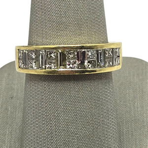  18K Yellow Gold Diamond Baguette & Princess Cut Ring