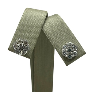  10K White Gold Diamond Cluster Earrings