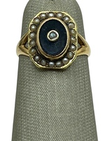  14K Yellow Gold Antique Seed Pearl & Onyx Ring