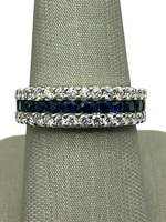  14K White Gold Diamond & Sapphire Three Row Band Ring