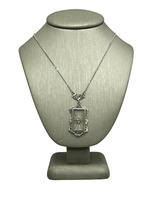 14K White Gold Rectangular Art Deco Pendant with Diamond Necklace