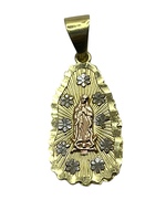  14K Tri-Tone Mary & Flowers Pendant
