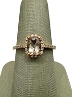  14K Rose Gold Morganite & Diamond Elongated Cushion Cut Ring