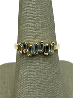  14K Yellow Gold Blue Baguette Stones Offset Band Ring