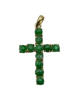  14K Yellow Gold Green Stone Cross Pendant