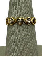  14K Yellow Gold Hearts & Diamond Ring Size 