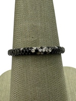  14K White Gold Pave Diamond & Black Stone Band Ring