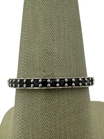 Na Hoku 14k White Gold Etched Band Ring with Black Stones 