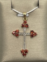  14K YG Red Stone & Diamond Cross Pendant