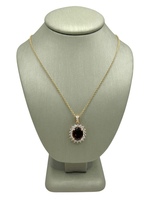 14k Rose Gold Red Oval Stone & Diamond Necklace