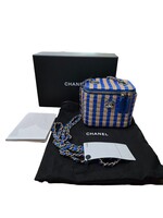 Chanel Raffia Mini Vanity Case Jute Blue & Beige