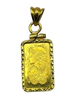 14K Yellow Gold 2.5 Gram 999 Bar with Bezel Pendant Charm