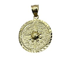  14K Yellow Gold Round Aztec Calendar Pendant