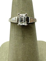 Platinum Emerald Cut 1.44cttw Diamond with side Diamonds Ring