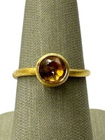 18K Yellow Gold Bezel Set Orange Stone Textured Ring