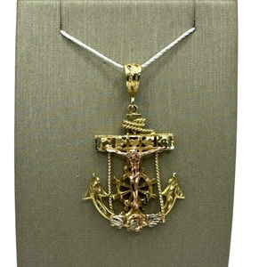  14K Tri-tone Jesus Crucifix Anchor Pendant