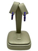  14K Yellow Gold Blue Oval Stone Hoop Earrings