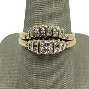  14K Yellow Gold 1.35ctw Diamond Ring Set Princess Cut Center