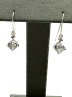  10K White Gold Blue Stone & Diamond Dangle Earrings 1 grams
