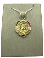  14K Yellow Gold 50 Pesos Lookalike Colored & White Stones Pendant