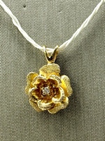  14K Yellow Gold Textured Flower Diamond Center Pendant