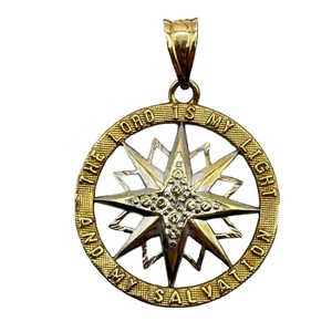  10K Two-tone Star Circular "The Lord is my light and my Salvation" Pendant