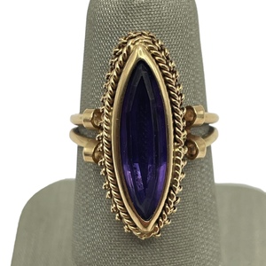  14K Yellow Gold Navette Purple Stone Ring
